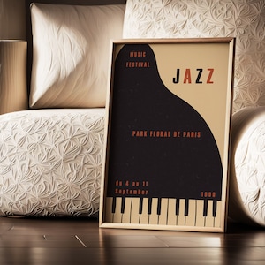 Jazz Festival Poster, Paris Music Festival Print, Mid Century Modern Wall Art, Vintage Printable, Retro Color Print, Piano Jazz Fest