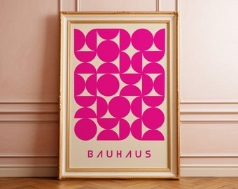 Magenta Bauhaus Poster, Vibrant Mid Century  Wall Art, Hot Pink Geometric Print, Vintage Printable Poster, Retro Bauhaus Design