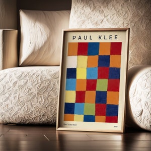 Cartaz da exposição do museu, Quadrados coloridos, arte do cubismo, pôster vintage, Pintura de Paul Klee, Arte colorida, Pintura "Qu 1" cartela de cores