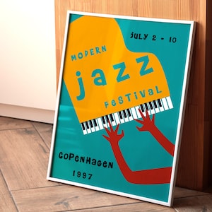 Jazz Festival Poster, Vintage Colorful Music Print, Jazz Festival Print, Copenhagen Jazz Festival, Piano Wall Art, Retro Banner, Pianist