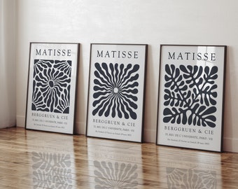 Set of 3 Henri Matisse Print, Neutral Mid Century Modern Decor, Botanical Wall Art, Minimalist Cut Outs Print, Boho printable, Museum Poster