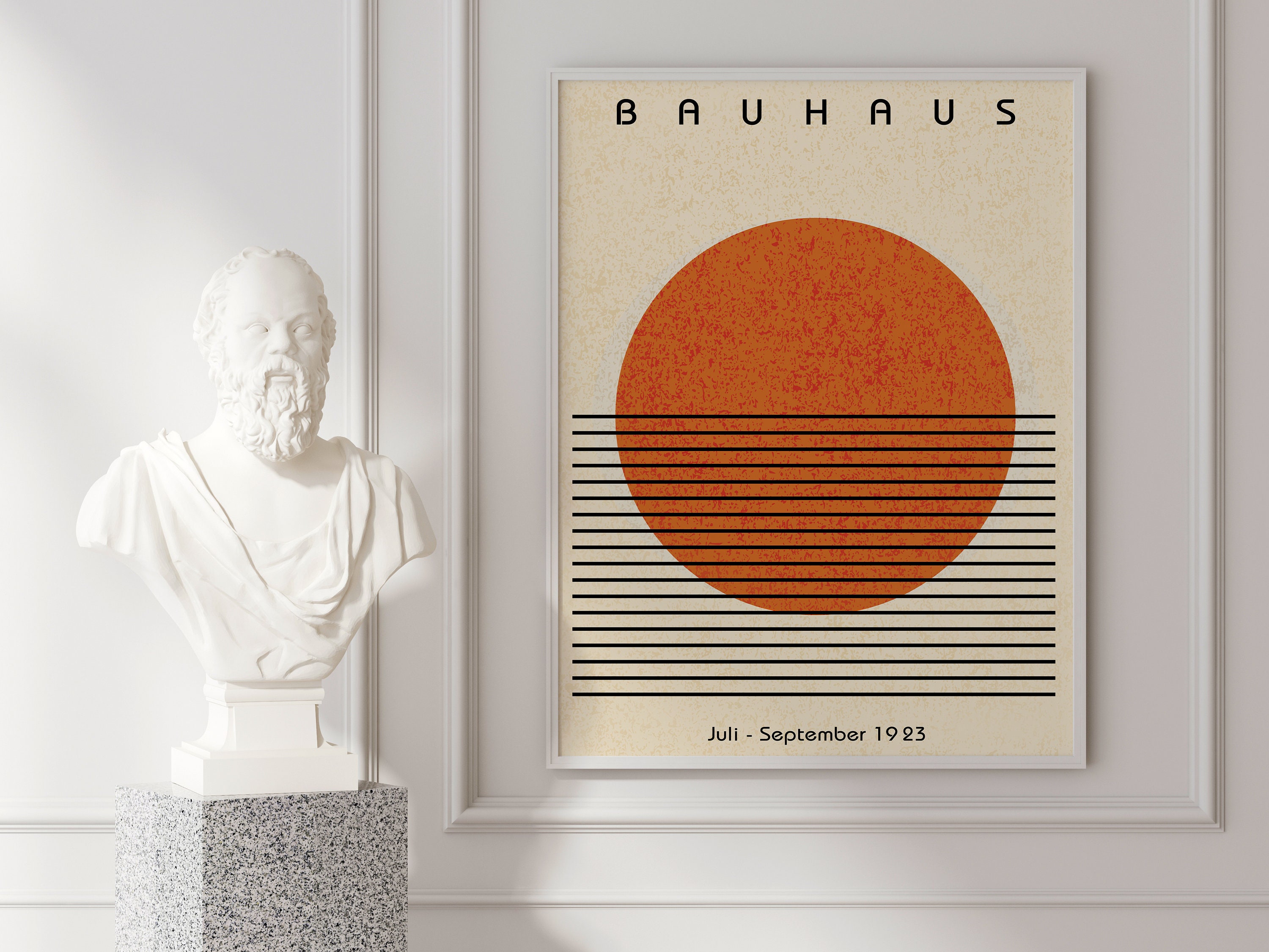 Bauhaus Exhibition Orange Circle Print, Modern Abstract Geometric Wall ...