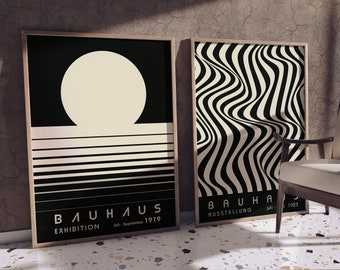Black Bauhaus  Prints Bundle, Exhibition Wall Art, Mid Century Modern Prints, Geometric Posters, Abstract Art Set, Neutral Black & White Set
