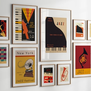 Jazz Festival Poster Set, Vintage Jazz Art Prints, Music Festival Wall Art, Retro Jazz Posters, Digital Download, Jazz Music Room Decor