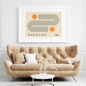 Horizontale orange Bauhaus-Druck, abstrakte geometrische Poster, Vintage druckbare, Mid Century Modern Print, Vintage digitaler Download