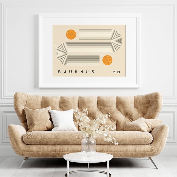 Horizontale orange Bauhaus-Druck, abstrakte geometrische Poster, Vintage druckbare, Mid Century Modern Print, Vintage digitaler Download