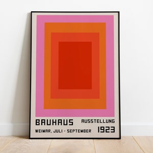 Rosa naranja cuadrados Bauhaus exposición carteles formas imprimir cartel geométrico minimalista Bauhaus arte mural rosa arte mural mediados de siglo moderno