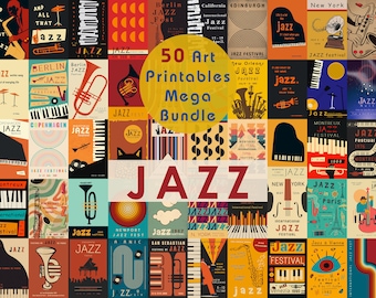 50 Jazz MEGA BUNDLE Gallery Wall Set, Jazz  Prints, Jazz Festival Posters, Music Printables Collection,  Wall Art, Vintage Home Decor