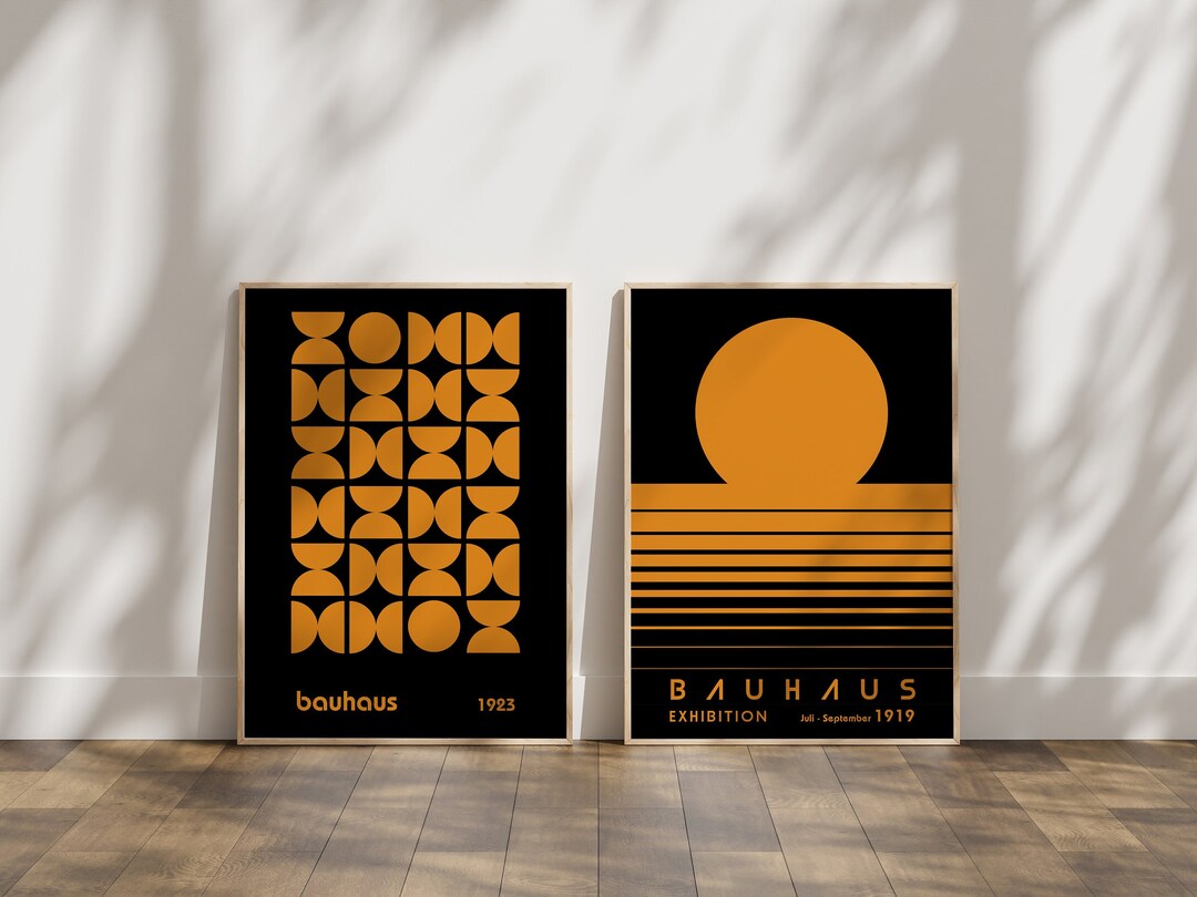 Orange Bauhaus Poster Set of 2, Retro Exhibition Wall Art, Mid Century ...