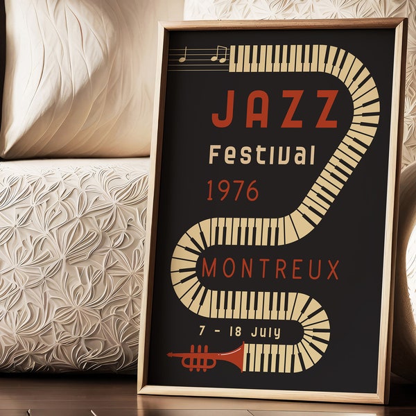 Montreux 1976 Jazz Festival Poster, Piano Keys Art Print, Vintage Music Wall Decor, Retro Concert Memorabilia, Music Fest Printable