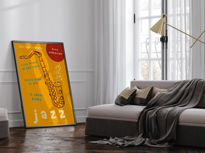 jazz festival poster, vintage music fest print, contemporary colorful wall art, jazz wall art, digital download printable, diy framing, retro music wall art, cool poster art, jazz typography, #creativoprintables #digitaldownload #jazzfestival