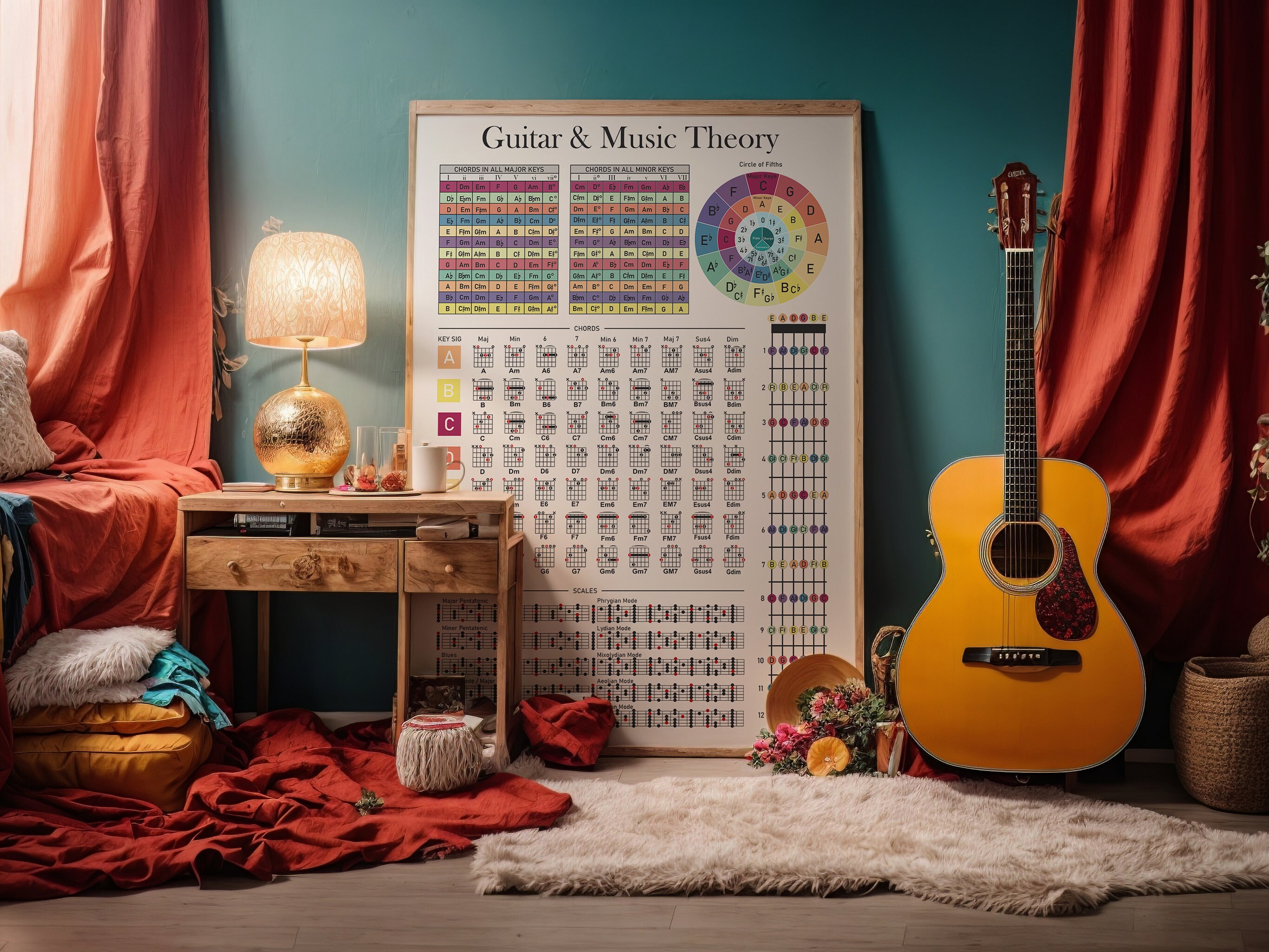 Guitar Theory Poster Chords Circle of Fifths Scales Guitar - Etsy