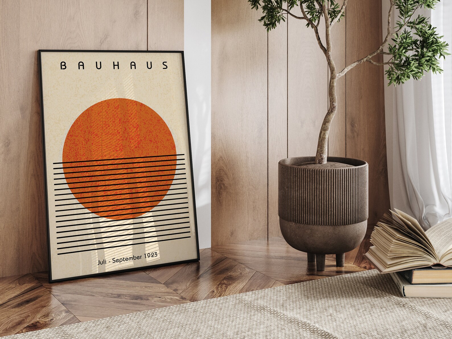 Bauhaus Exhibition Orange Circle Print, Modern Abstract Geometric Wall ...