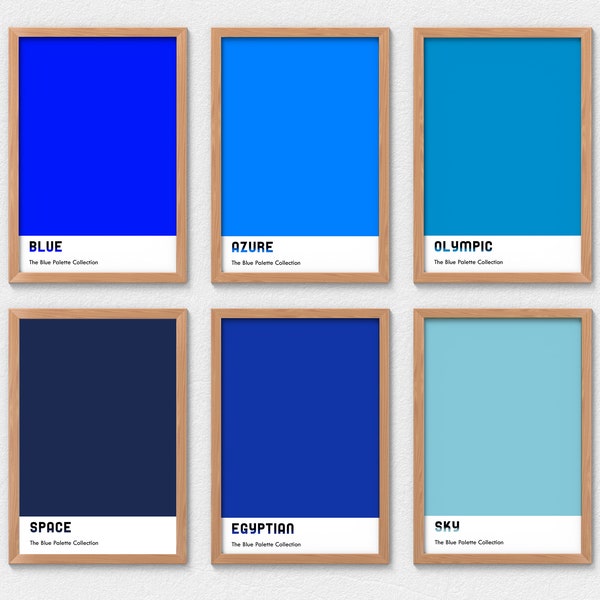 Blue block art. Blue palette colors set of 6. Dorm room decor.  Blue gallery wall set