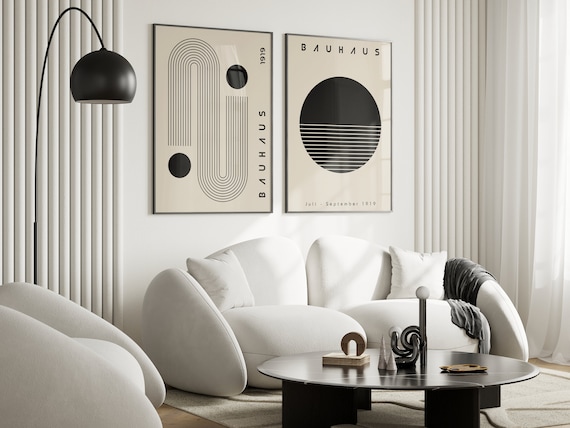 Bauhaus Geometric Wall Art Set, 2 Vintage Poster Bundle, Retro ...