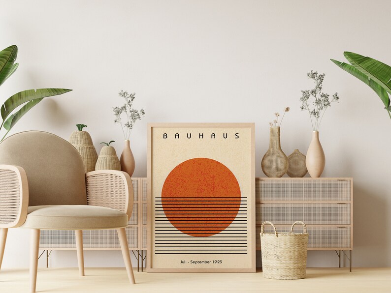 Bauhaus Exhibition Orange Circle Print, Modern Abstract Geometric Wall ...