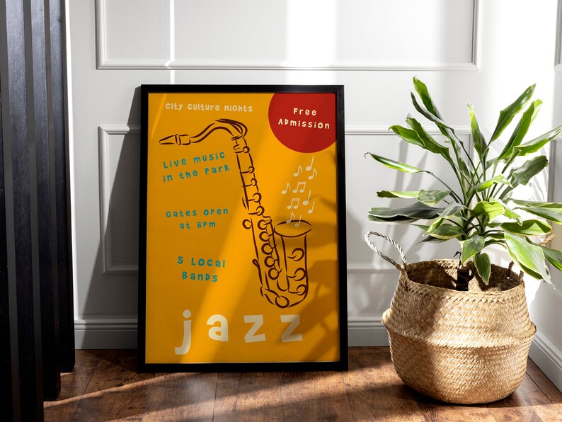 jazz festival poster, vintage music fest print, contemporary colorful wall art, jazz wall art, digital download printable, diy framing, retro music wall art, cool poster art, jazz typography, #creativoprintables #digitaldownload #jazzfestival