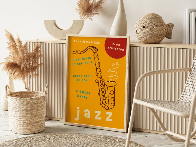 jazz festival poster, vintage music fest print, contemporary colorful wall art, jazz wall art, digital download printable, diy framing, retro music wall art, cool poster art, jazz typography, #creativoprintables #digitaldownload #jazzfestival