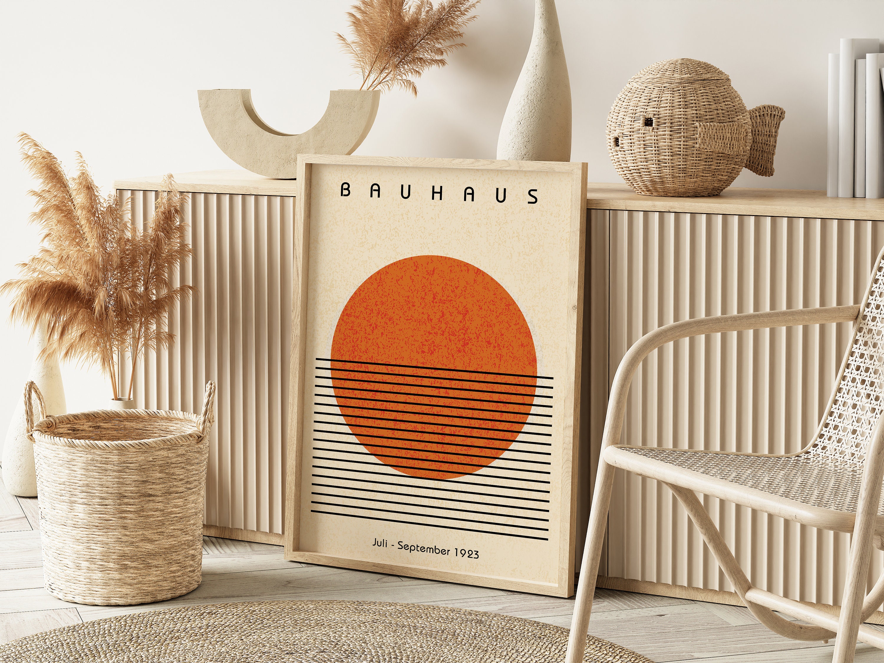 Bauhaus Exhibition Orange Circle Print, Modern Abstract Geometric Wall ...