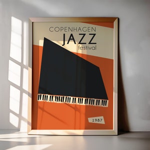 Copenhagen Jazz Festival Poster, 1987 Printable Wall Art, Minimal Piano Design, Jazz Music Decor for Musicians, Pianists Jazz Lovers Gift