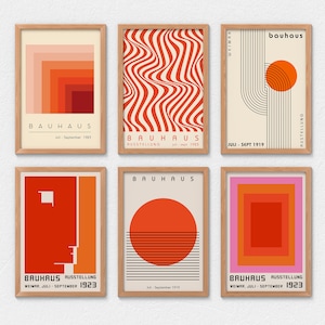 Orange Bauhaus Poster Bundle, Set of 6 Mid Century Modern Prints, Vintage Abstract Geometric Art, Retro Printables, Bauhaus Gallery Wall