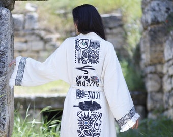 Organic Sacred Kaftan, Muslin Kimono,  Cotton Kaftan, Beach Robe