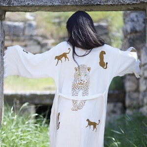 Organic Leopard Robe, Beach Kimono, Cotton Kaftan, Turkish Bathrobe