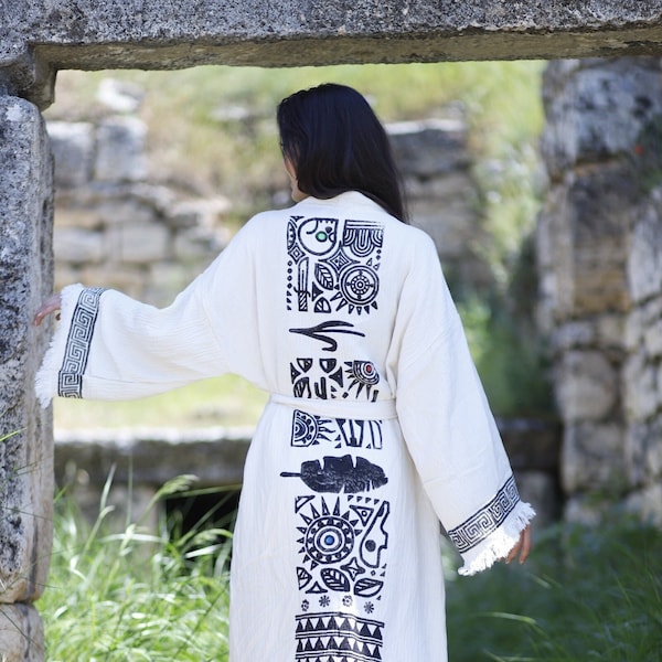 Organic Sacred Kaftan, Muslin Kimono,  Cotton Kaftan, Beach Robe