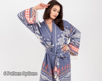 Boho Beach Robe, Organic Kimono, Bridesmaid Robe, Beach Kimono, Cotton Kimono or Bathrobe