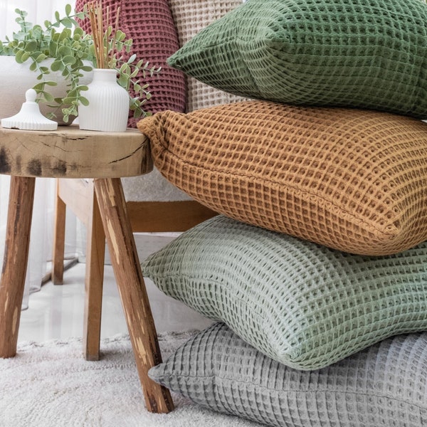 Cotton Waffle Throw Pillow Cover: Minimalist Home Decor
