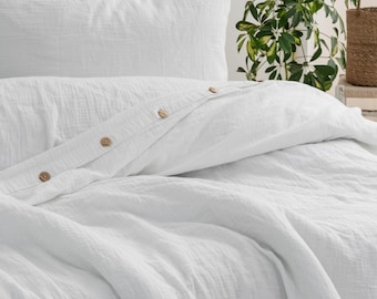 Organic Breathable Muslin Fabric Duvet Cover: Housewarming gift, Wedding gift.