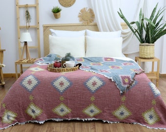 Couvre-lit en gaze de coton jacquard king size, couverture en mousseline, literie bohème, couvre-lit en mousseline minimaliste