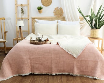 5 Layers Queen Size Gauze Comforter , OEKO-TEX Certified, Muslin Quilt, Organic Throw Blanket