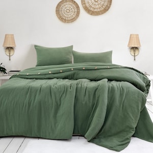 Royal Green Muslin Duvet Cover: Breathable Summer Bedding