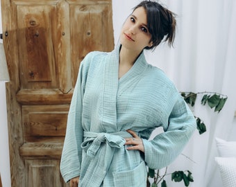 Organic Oversized Lightweight Muslin Robe, Bridesmaid Robe, Cotton Bathrobe, Kimono Robe, Gauze Dressing Gown, Bath Wear