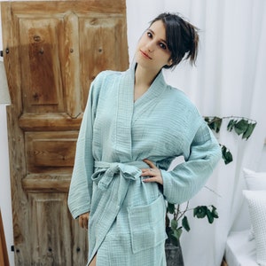 Organic Oversized Lightweight Muslin Robe, Bridesmaid Robe, Cotton Bathrobe, Kimono Robe, Gauze Dressing Gown, Bath Wear