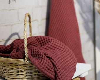 Cherry Waffle Turkish Towel, Luxury Hand or Bath Towel, Unique Housewarming Gift