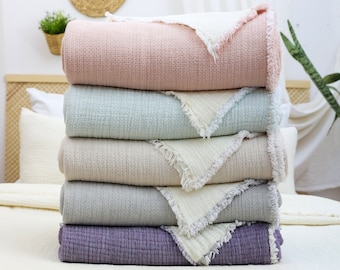 Luxury Soft Muslin Blanket, Queen Gauze Bedspread, Muslin Bed Cover, Cotton Comforter