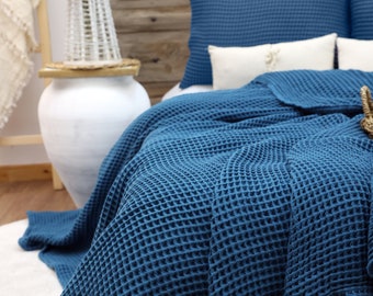 Waffle Cotton Bedspread: Queen/King Size Soft Bed Throw