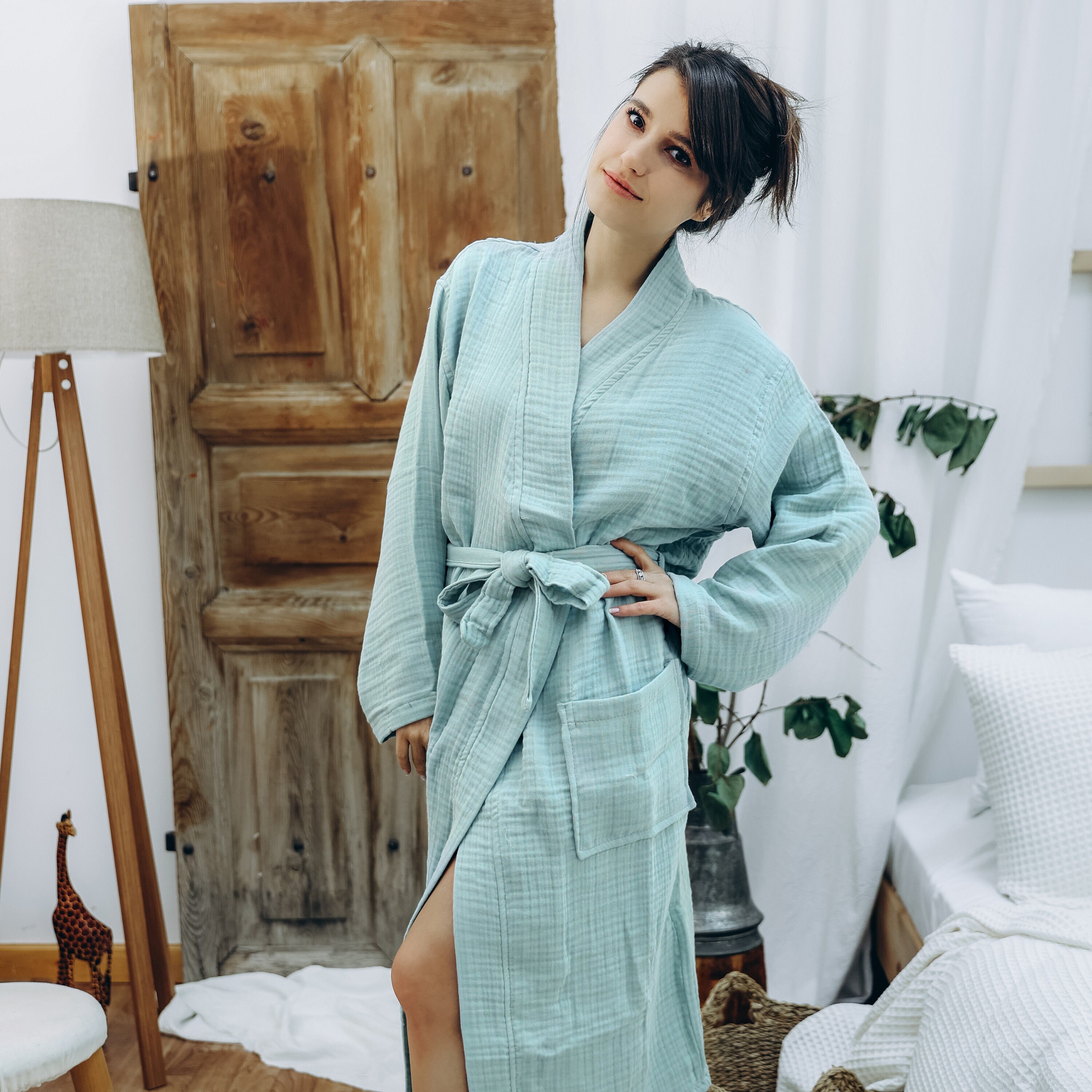 Womens Long Lightweight Cotton Dressing Gown Etsy