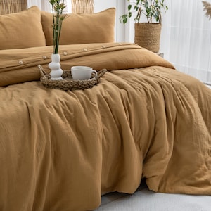 Caramel Muslin Duvet Cover: Gauze Comforter, Farmhouse Bedding