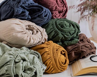 Gauze Organic Cotton Fitted ,  Muslin Bed Sheet,  King Full Twin Size Stretch Fitted