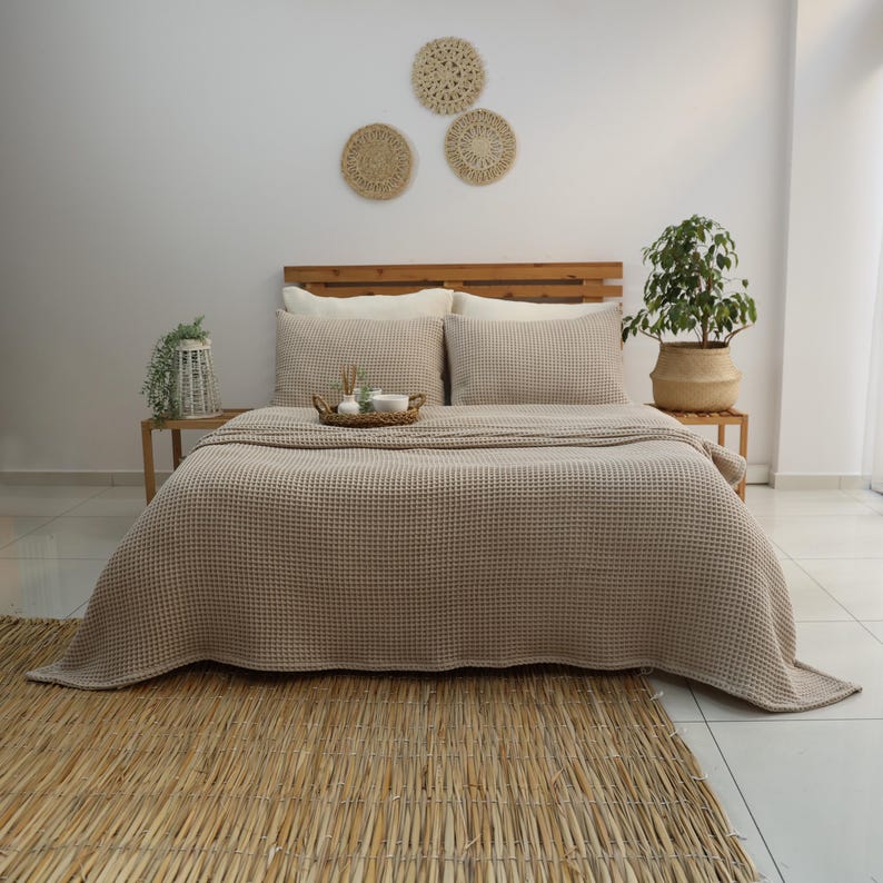 Sage Green Waffle Blanket: Organic Turkish Cotton Bed Cover image 15