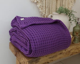 Purple Turkish Cotton Waffle Blanket: King/Queen Size Bedspread