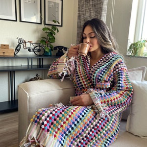 Unique Cotton Hoodie Bathrobe, Thick Handwoven Robe, Turkish Towel Robe, Bridesmaid Robe Colorful