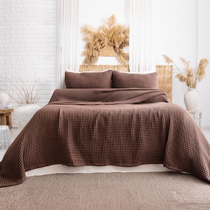Lightweight Waffle Blanket, Ultra Soft Queen or King Size Bedspread, Minimalist Bed Throw image 14