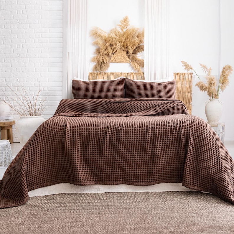 Lightweight Waffle Blanket, Ultra Soft Queen or King Size Bedspread, Minimalist Bed Throw image 14