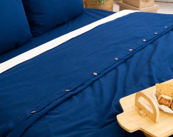 Navy Linen Duvet Cover: Stone Washed Cotton-Linen Blend