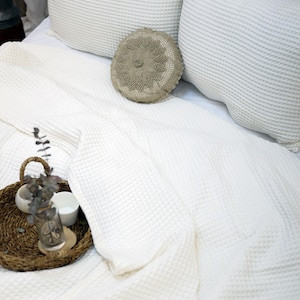 Lightweight Waffle Blanket, Ultra Soft Queen or King Size Bedspread, Minimalist Bed Throw image 7