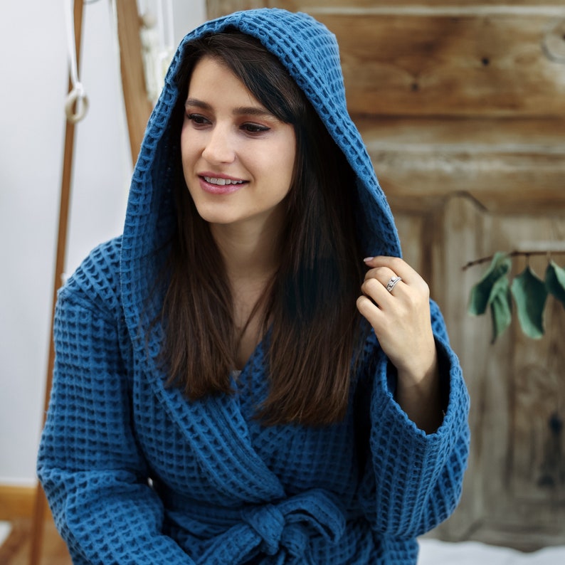 Unique Waffle Cotton Robe, Cotton Bathrobe, Waffle Robe Bridesmaid, Christmas Gift Petrol Blue